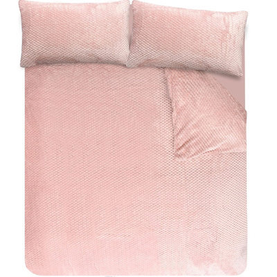 Gr8 Home Sleepdown Blush Pink Waffle Teddy Fleece Duvet Quilt Cover Pillowcase Set Thermal Bedding Super King - image 1