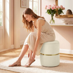 Homcom Round Pouffe Storage Footstool With Hidden Space, Beige - thumbnail 8