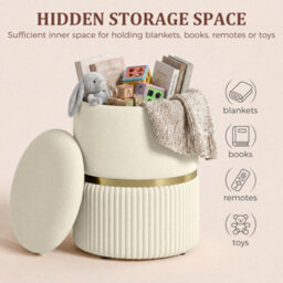 Homcom Round Pouffe Storage Footstool With Hidden Space, Beige - thumbnail 4