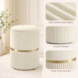 Homcom Round Pouffe Storage Footstool With Hidden Space, Beige - thumbnail 5