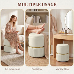 Homcom Round Pouffe Storage Footstool With Hidden Space, Beige - thumbnail 6