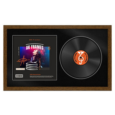 "30X17"" Dark Oak Modern Vinyl Record Frame With Black Mount For 12 Inch Lp Album Cover & Disc - Ak Frames" - image 1