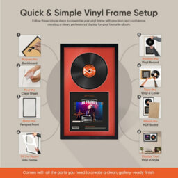 "30X17"" Dark Oak Modern Vinyl Record Frame With Black Mount For 12 Inch Lp Album Cover & Disc - Ak Frames" - thumbnail 7
