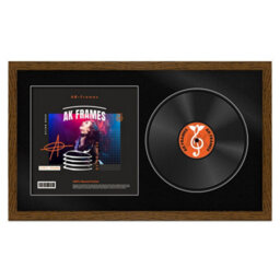 "30X17"" Dark Oak Modern Vinyl Record Frame With Black Mount For 12 Inch Lp Album Cover & Disc - Ak Frames" - thumbnail 1