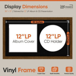 "30X17"" Dark Oak Modern Vinyl Record Frame With Black Mount For 12 Inch Lp Album Cover & Disc - Ak Frames" - thumbnail 2