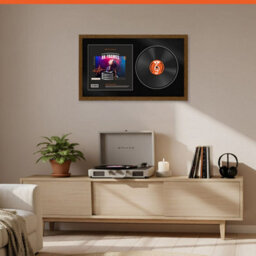 "30X17"" Dark Oak Modern Vinyl Record Frame With Black Mount For 12 Inch Lp Album Cover & Disc - Ak Frames" - thumbnail 8