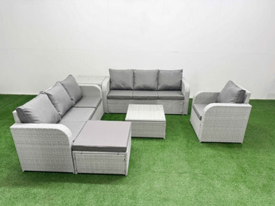 Fimous 8 Seater Poly Rattan Outdoor Garden Furniture Square Coffee Table Sofa Set 3 Seater Sofabig Footstool Side Table - image 1
