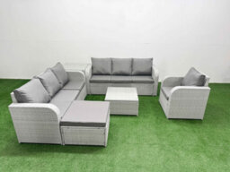 Fimous 8 Seater Poly Rattan Outdoor Garden Furniture Square Coffee Table Sofa Set 3 Seater Sofabig Footstool Side Table - thumbnail 2