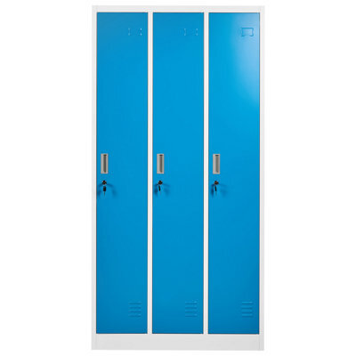 Wyld And Coco White And Blue Three-Door Metal Storage Locker With Locks, Six Shelves And Hanging Rails - W90 X D45 X H180Cm - image 1