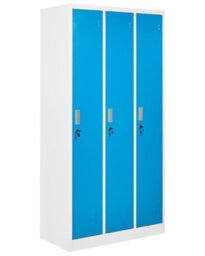 Wyld And Coco White And Blue Three-Door Metal Storage Locker With Locks, Six Shelves And Hanging Rails - W90 X D45 X H180Cm - thumbnail 3