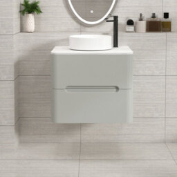 Royal Bathrooms Venice 600mm Dove Grey Wall Mounted Vanity Unit 2 Drawer With Carrara White Undrilled Worktop & Without Basin - thumbnail 1