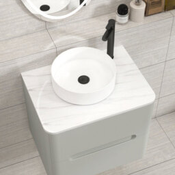 Royal Bathrooms Venice 600mm Dove Grey Wall Mounted Vanity Unit 2 Drawer With Carrara White Undrilled Worktop & Without Basin - thumbnail 6