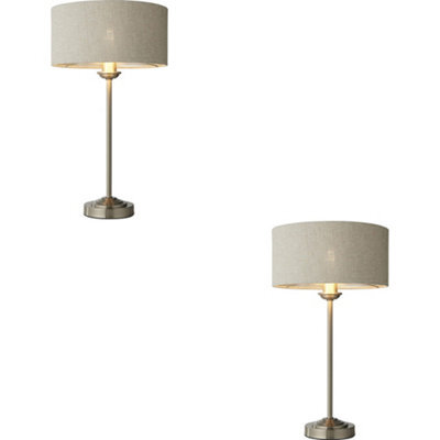 Loops 2 Pack Brushed Chrome Plate Table Lamp - Natural Linen Shade - 447mm Tall Light - 7W Led E14 - image 1