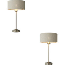 Loops 2 Pack Brushed Chrome Plate Table Lamp - Natural Linen Shade - 447mm Tall Light - 7W Led E14 - thumbnail 1