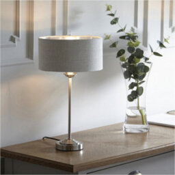 Loops 2 Pack Brushed Chrome Plate Table Lamp - Natural Linen Shade - 447mm Tall Light - 7W Led E14 - thumbnail 3