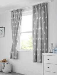 Bloomsbury Mill - Grey & White Stars Curtains For Kids Bedroom - Lined Curtain Pair With Tie Backs 66 X 72 Inch Or 168Cm X 183Cm - thumbnail 1