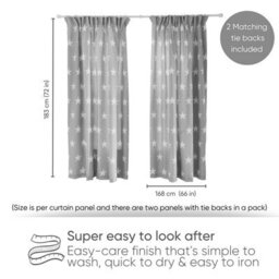 Bloomsbury Mill - Grey & White Stars Curtains For Kids Bedroom - Lined Curtain Pair With Tie Backs 66 X 72 Inch Or 168Cm X 183Cm - thumbnail 2