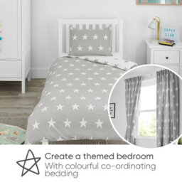 Bloomsbury Mill - Grey & White Stars Curtains For Kids Bedroom - Lined Curtain Pair With Tie Backs 66 X 72 Inch Or 168Cm X 183Cm - thumbnail 5