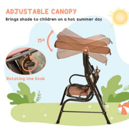 Outsunny 2 Seat Kids Canopy Swing Chair W/ Adjustable Awning, Seatbelt - Brown - thumbnail 5