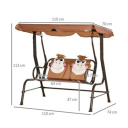 Outsunny 2 Seat Kids Canopy Swing Chair W/ Adjustable Awning, Seatbelt - Brown - thumbnail 3