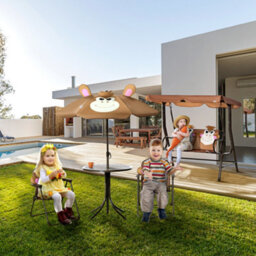 Outsunny 2 Seat Kids Canopy Swing Chair W/ Adjustable Awning, Seatbelt - Brown - thumbnail 8