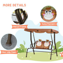 Outsunny 2 Seat Kids Canopy Swing Chair W/ Adjustable Awning, Seatbelt - Brown - thumbnail 6