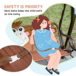 Outsunny 2 Seat Kids Canopy Swing Chair W/ Adjustable Awning, Seatbelt - Brown - thumbnail 7