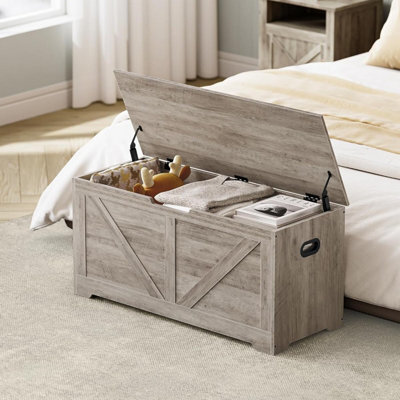 Storage Chest, Storage Bench, Blanket Box, Shoe Storage Bench, Farmhouse, Heather Greige - image 1