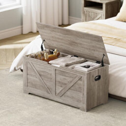 Storage Chest, Storage Bench, Blanket Box, Shoe Storage Bench, Farmhouse, Heather Greige
