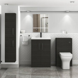 Royal Bathrooms Turin Hale Black 600mm Floor Standing Vanity Unit 2 Door With Mid-Edge Basin Sink & Matt Black Handles - thumbnail 2