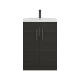 Royal Bathrooms Turin Hale Black 600mm Floor Standing Vanity Unit 2 Door With Mid-Edge Basin Sink & Matt Black Handles - thumbnail 6