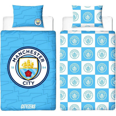Manchester City Fc Crest Reversible Duvet Set Blue (Single) - image 1