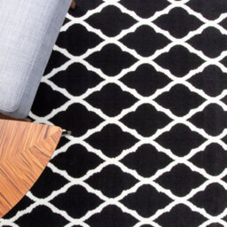Loomed Black White Monochrome Classic Trellis Living Room Rug 160X230Cm - thumbnail 3