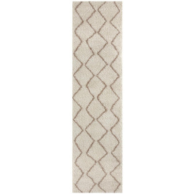 The Rugs Moroccan Shaggy Rugs And Runners Soft Fluffy Wavy Trellis Design High Pile Beige And Ivory Living Room Kitchen Hallway 830 - image 1