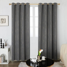Deconovo Gold Dotted Line Foil Printed Curtains Thermal Eyelet Blackout Curtains For Bedroom, 46 X 72 Inch, Light Grey, 2 Panels - thumbnail 1