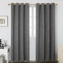 Deconovo Gold Dotted Line Foil Printed Curtains Thermal Eyelet Blackout Curtains For Bedroom, 46 X 72 Inch, Light Grey, 2 Panels - thumbnail 2