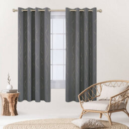 Deconovo Gold Dotted Line Foil Printed Curtains Thermal Eyelet Blackout Curtains For Bedroom, 46 X 72 Inch, Light Grey, 2 Panels - thumbnail 3