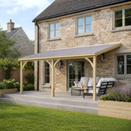 Rutland County Garden Furniture Wall Mounted Felt Shingle Roof Gazebo - Light Green - 3.5M Depth X 7.22M Width - 3 Posts / Slate Grey Felt - thumbnail 1