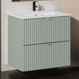 Heze Furniture Line Reed 2 Drawer Bathroom Cabinet Vanity Unit 60Cm With Built-In Basin Sage - thumbnail 1