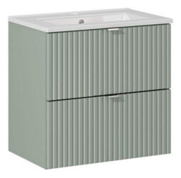 Heze Furniture Line Reed 2 Drawer Bathroom Cabinet Vanity Unit 60Cm With Built-In Basin Sage - thumbnail 3