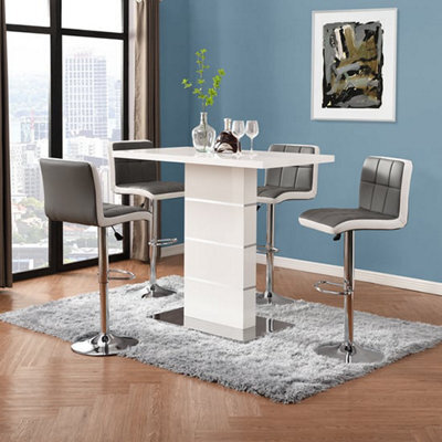Furniture in Fashion Parini White Gloss Bar Table 4 Copez Grey White Stools - image 1