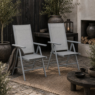 Wyld Haus Mina Set Of 2 Light Grey Aluminium Folding Outdoor Dining Chairs With Breathable Mesh - image 1