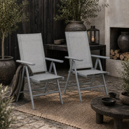 Wyld Haus Mina Set Of 2 Light Grey Aluminium Folding Outdoor Dining Chairs With Breathable Mesh