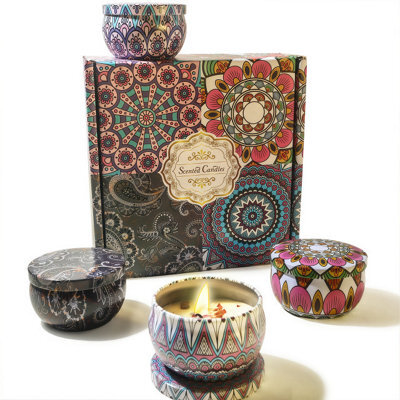 Plant Soybean Dried Flower Scented Candle Four-Piece Set -4 Candles And One Gift Box-Hyacinth - image 1