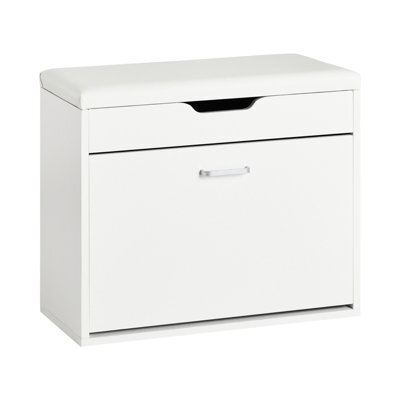 Sobuy Fsr95-W, Shoe Rack Shoe Bench Shoe Cabinet With Folding Padded Seat & Flip-Drawer,white,w60Xd30Xh49 - image 1