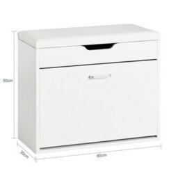 Sobuy Fsr95-W, Shoe Rack Shoe Bench Shoe Cabinet With Folding Padded Seat & Flip-Drawer,white,w60Xd30Xh49 - thumbnail 3