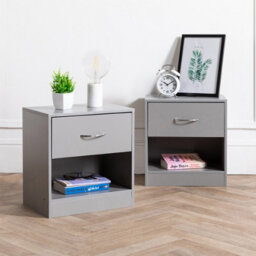 Home Treats 1 Drawer Bedside Table Grey (Set Of 2) - thumbnail 4