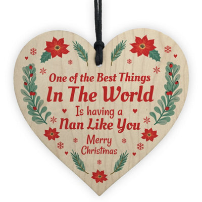 Red Ocean Best Nan Gifts For Christmas Wood Heart Tree Decoration Bauble Gift For Nan Nanny Nana - image 1