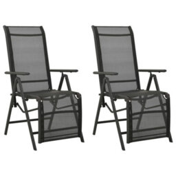 Reclining Garden Chairs 2Pcs Textilene And Aluminium Black - thumbnail 1