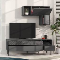 Decortie Heaton Modern Tv Unit Anthracite Grey With Storage And Wall Shelf 144.6Cm - thumbnail 5